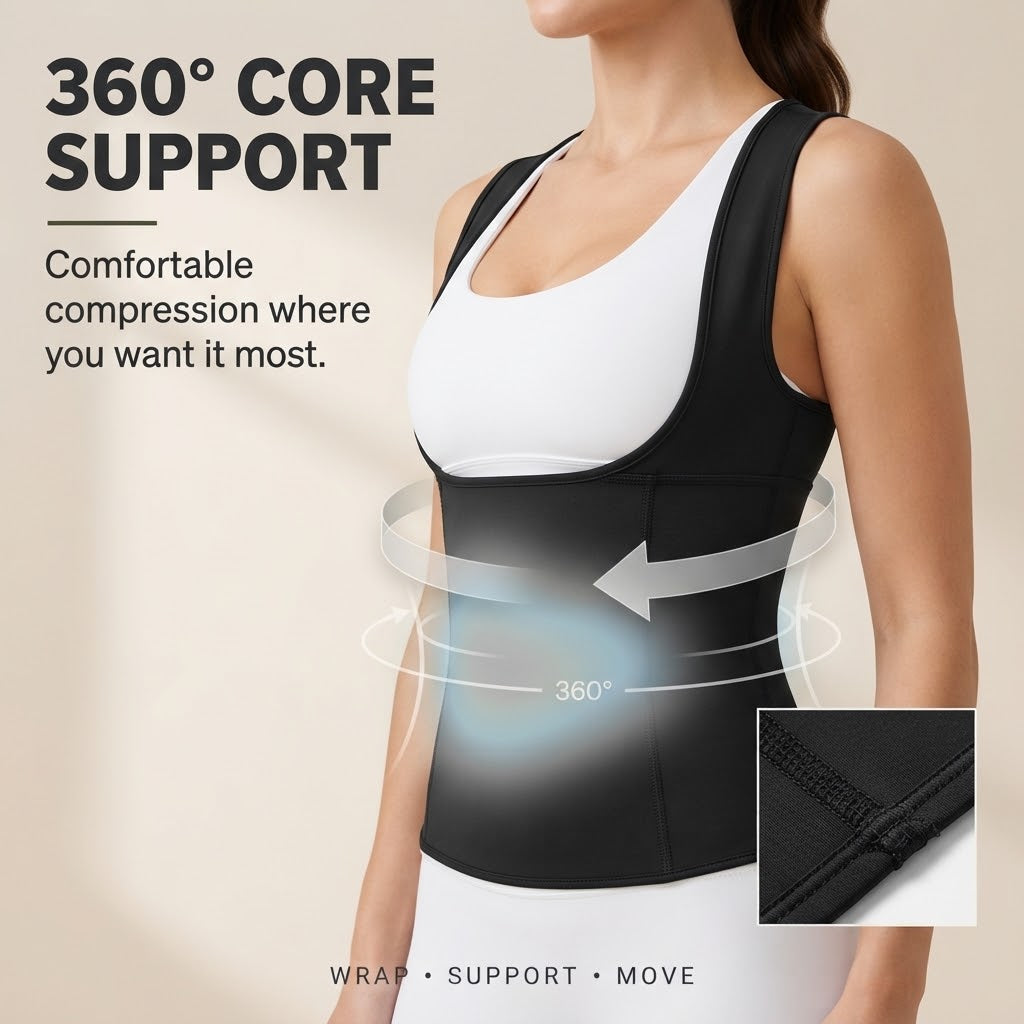 Women's Zip-Up Sauna Sweat Vest with Compression Support