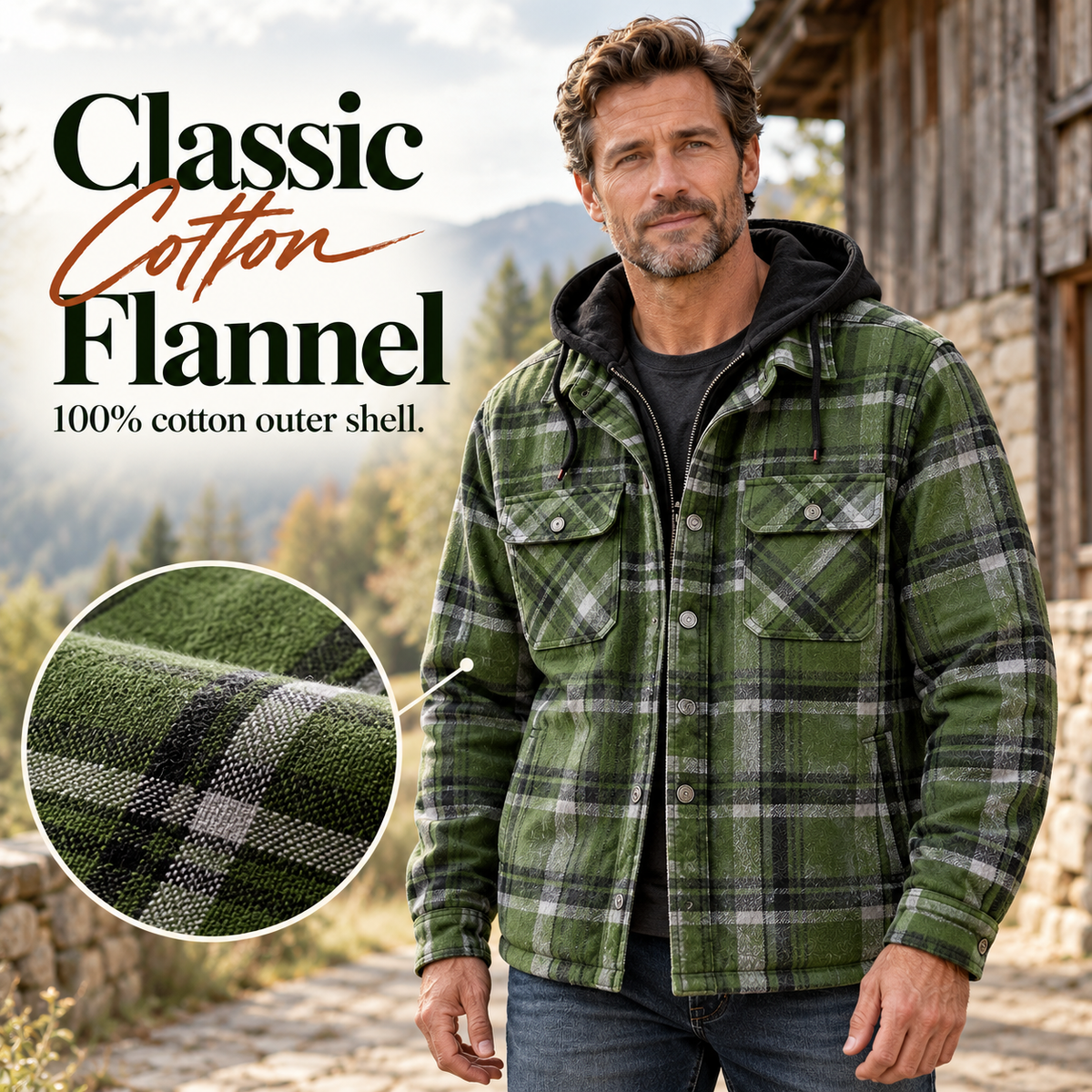 Men’s Quilted Flannel Hooded Shirt Jacket