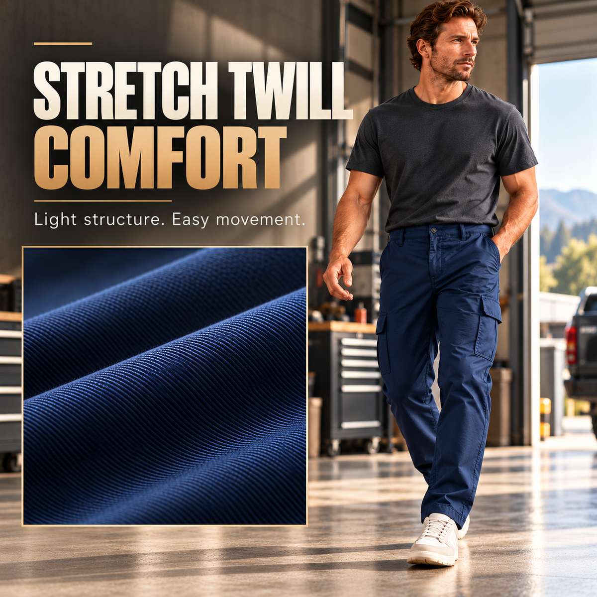 Men’s Flexible Stretch Regular Fit Cargo Pants | Comfort Straight Leg Work Pants with Expandable Pockets