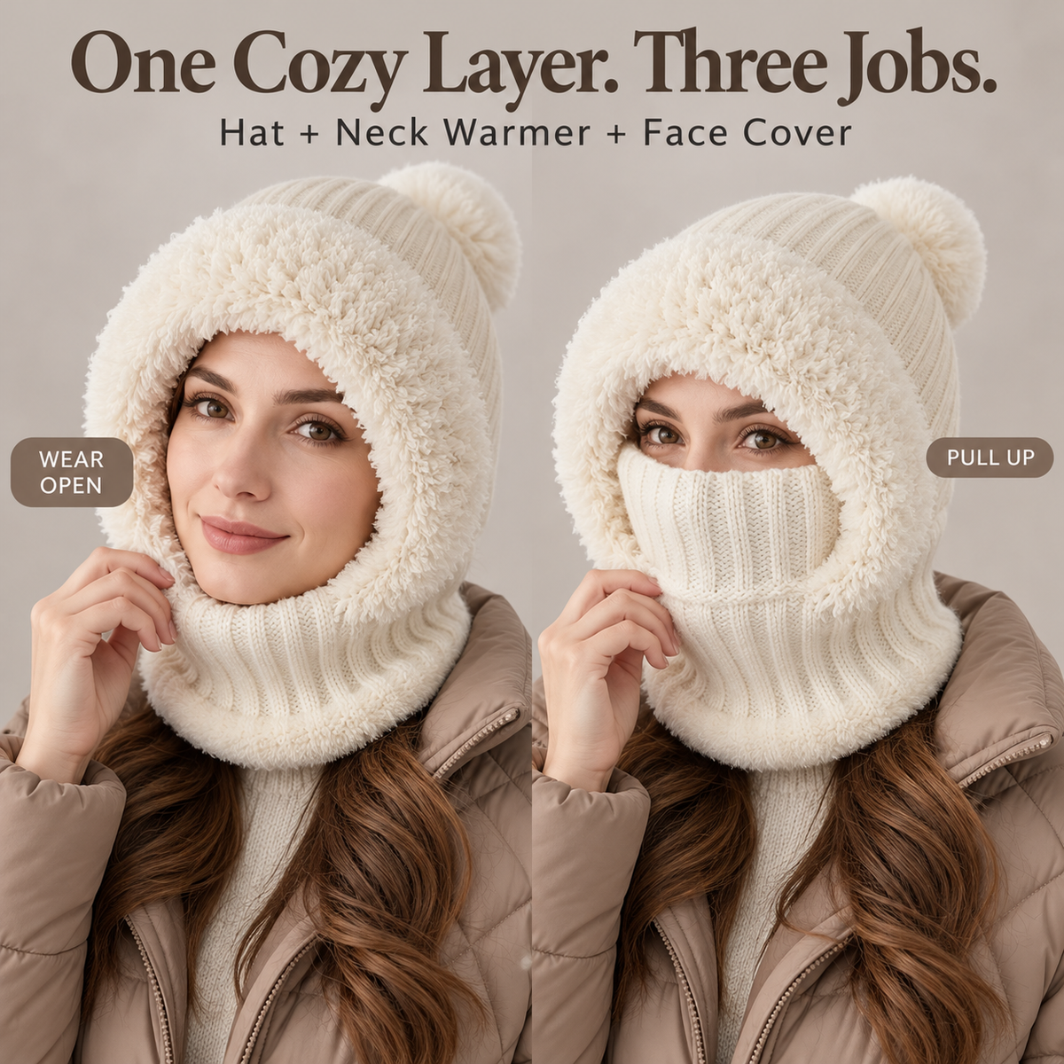3-in-1 Women’s Winter Balaclava Hood – Fleece-Lined Hat, Scarf & Face Cover