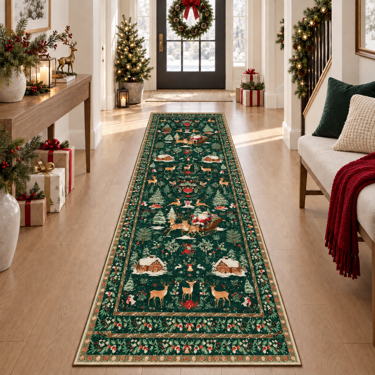 🎄Christmas Washable Runner Rug | Non-Slip Holiday Hallway & Kitchen Mat