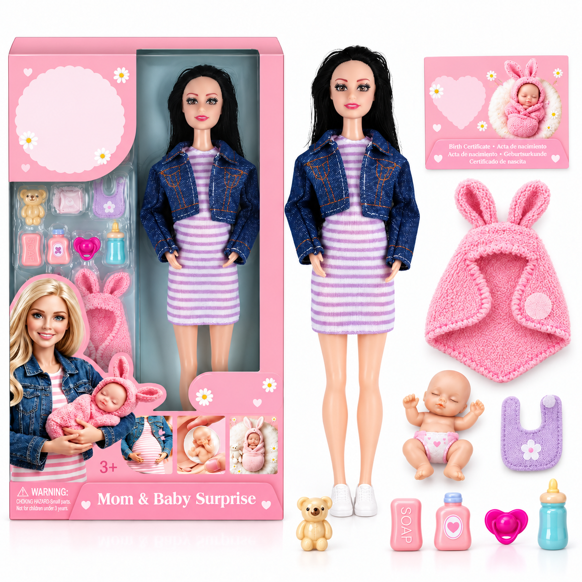 🎀 Mom & Newborn Baby Surprise Toy Set | Interactive Caring Play Set for Kids Ages 3+ ⭐