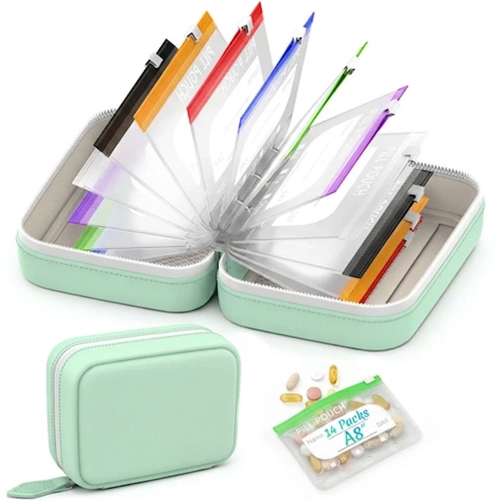 ✈️ Travel Light & Smart | A8 Waterproof Weekly Pill Pouch Set with 14 Color-Coded Pouches 💊