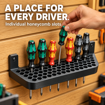 Wall Mounted Screwdriver Organizer – Space-Saving Honeycomb Tool Holder with 2 Free Mounting Screws