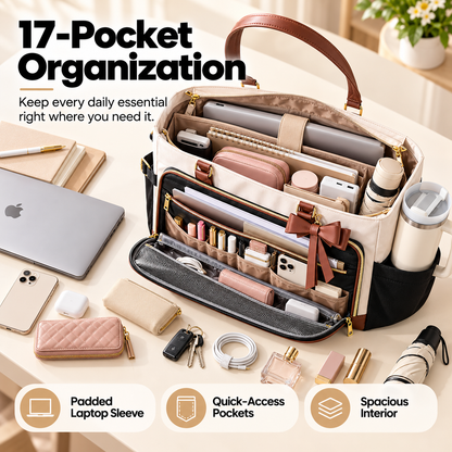 👜 2-in-1 Insulated Work Tote Bag with Lunch Compartment, 17.3" Laptop Sleeve & 40oz Cup Holder