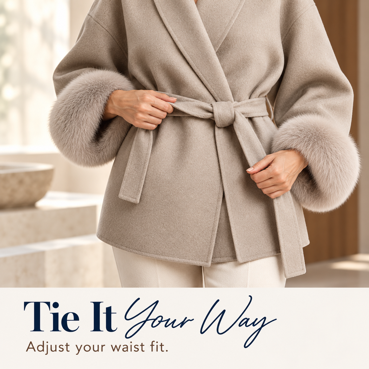 Women's Luxury Plush-Cuff Belted Wrap Coat | Elegant Fall & Winter Thermal Jacket
