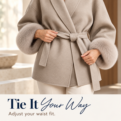 Women's Luxury Plush-Cuff Belted Wrap Coat | Elegant Fall & Winter Thermal Jacket