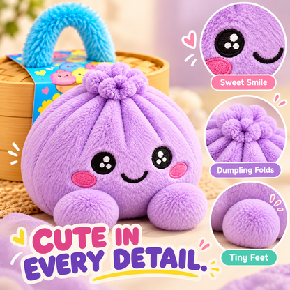 🥟 Cute Dumpling Plush Toy – Soft & Slow-Rebound Stress Relief Stuffed Animal with Bamboo Steamer Case🌈