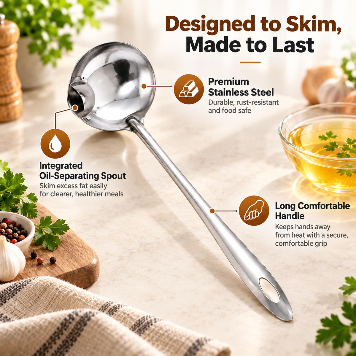 2-Pack Stainless Steel Oil Separator Ladle