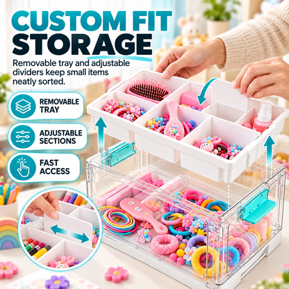 24QT Clear Storage Organizer with Removable Tray & Adjustable Dividers