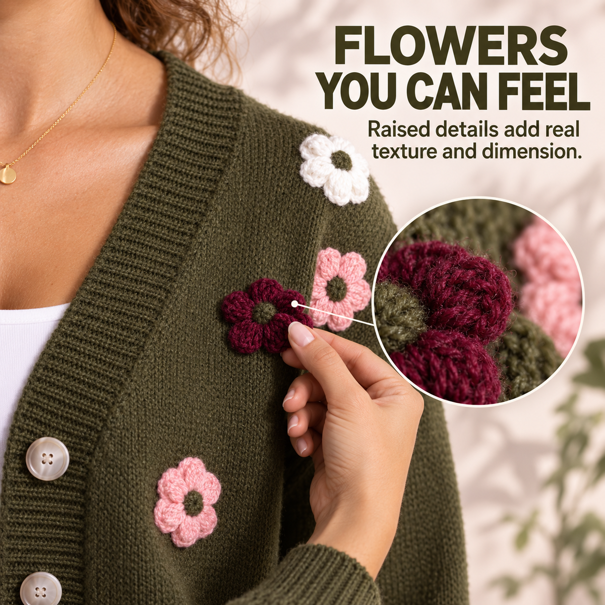 Vintage Floral Embroidered Button-Down Knit Cardigan Sweater
