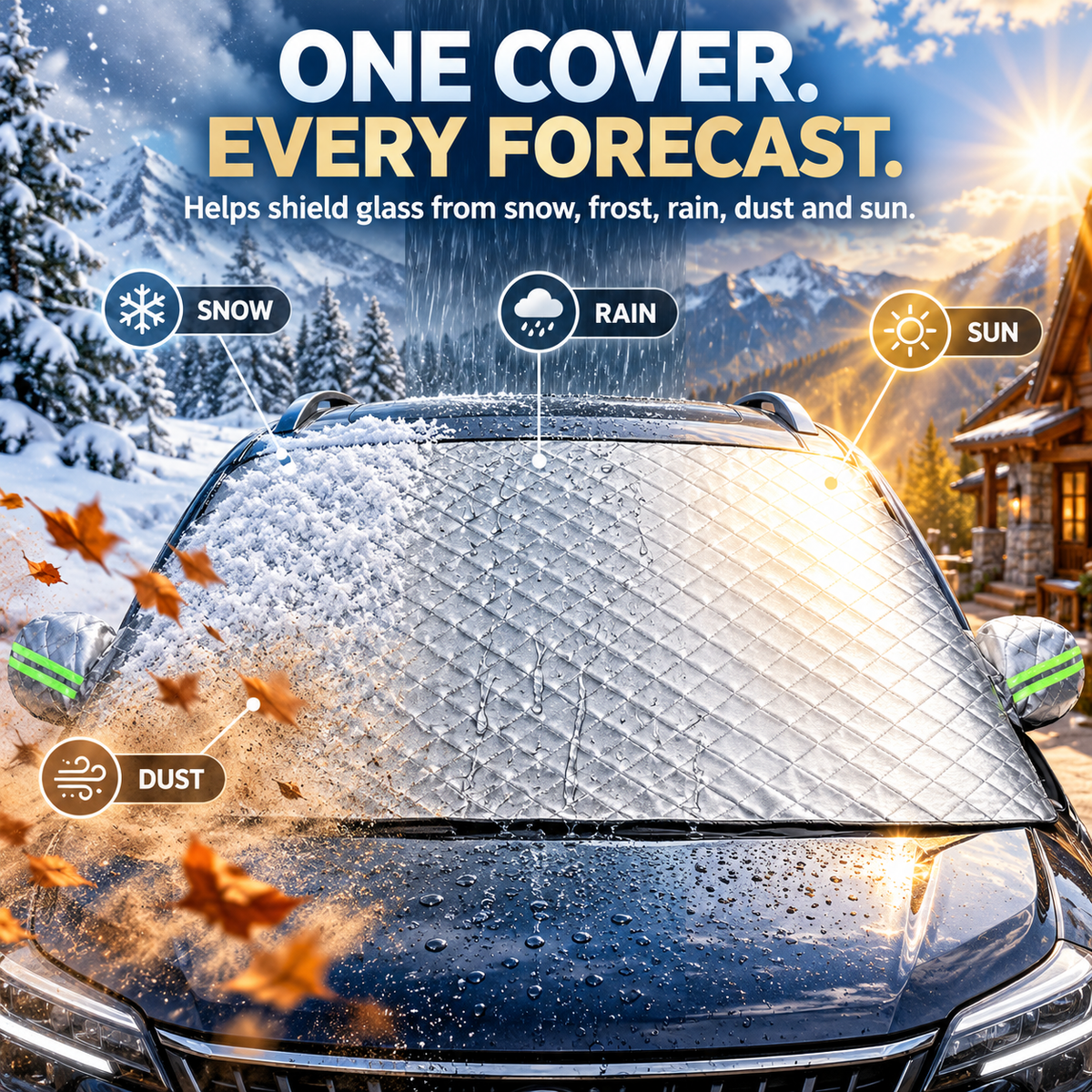 Car Windshield Protector Cover - Waterproof, All-Season Outdoor Wind Screen Shield for Most Vehicles