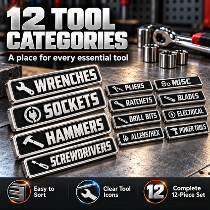 12-Piece Magnetic Toolbox Organizer Labels – Find Your Tools Faster & Keep Drawers Organized