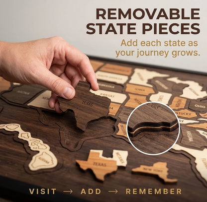 Wooden USA Travel Memory Map – Personalized State Tracker & Home Decor