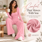 Women’s Square Neck Ruched Wide-Leg Jumpsuit