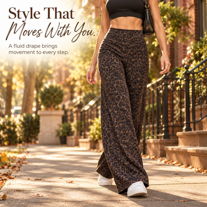 🐆 Women's Leopard Print Wide-Leg Pants ✨ – High Waist & Relaxed Fit