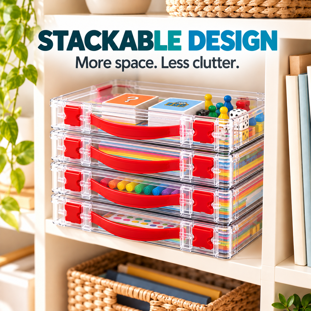 Clear Stackable Board Game Storage Case – Organize Games, Puzzles & Crafts with Ease