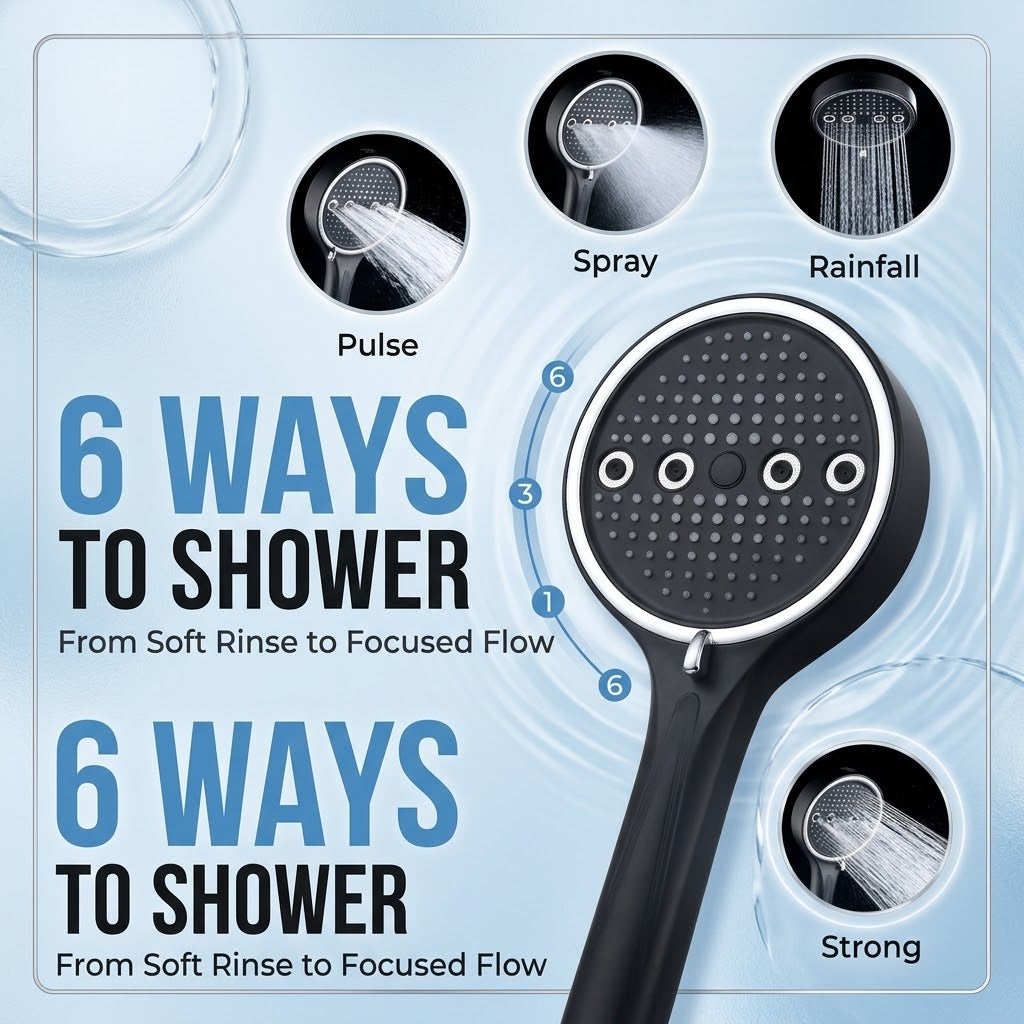 6-Mode High-Pressure Handheld Shower Head