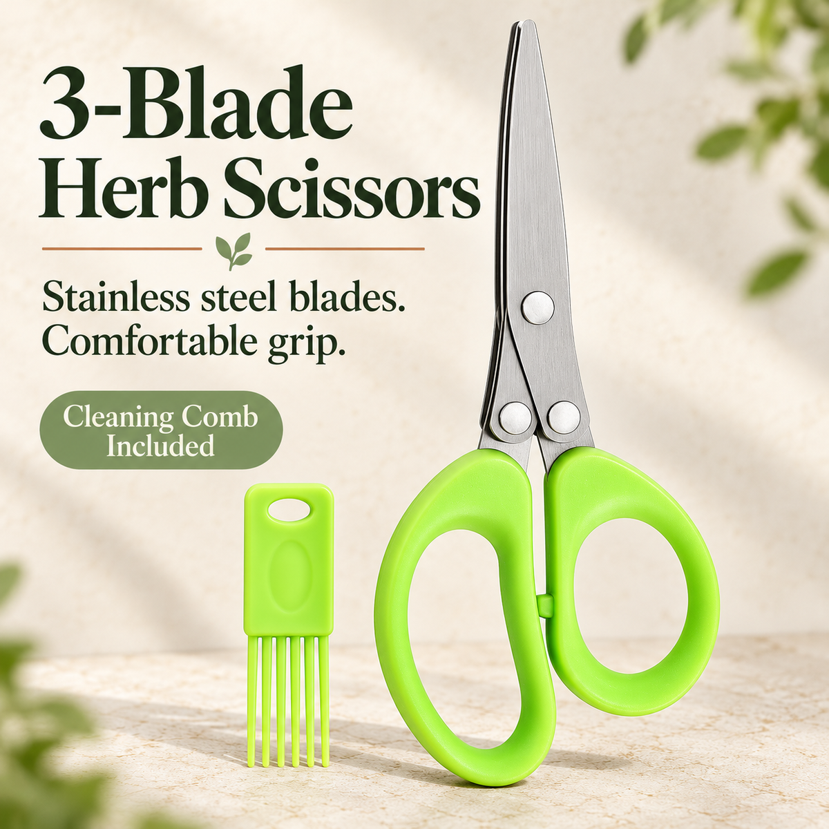 🌿 Professional Multi-Blade Herb Scissors Set  – Includes FREE Cleaning Comb! ✂️