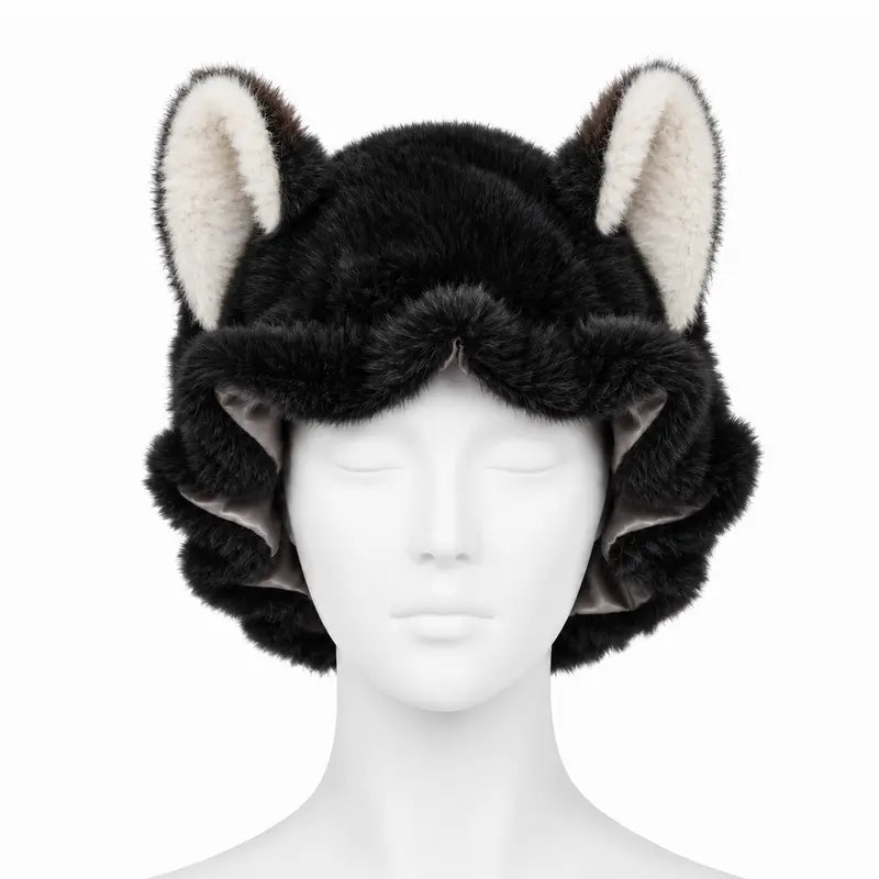 🦊 Plush Fox Ear Sleep Bonnet – Satin Lined & Adjustable for Gentle Hair Care ✨