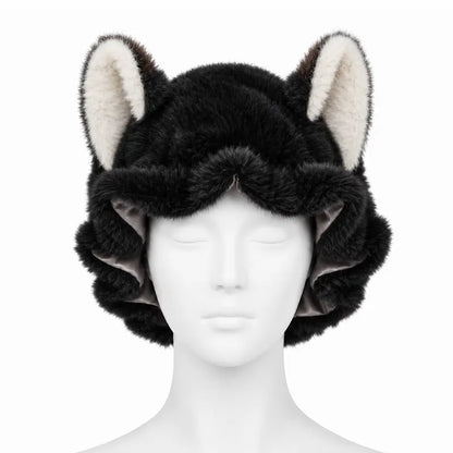 🦊 Plush Fox Ear Sleep Bonnet – Satin Lined & Adjustable for Gentle Hair Care ✨