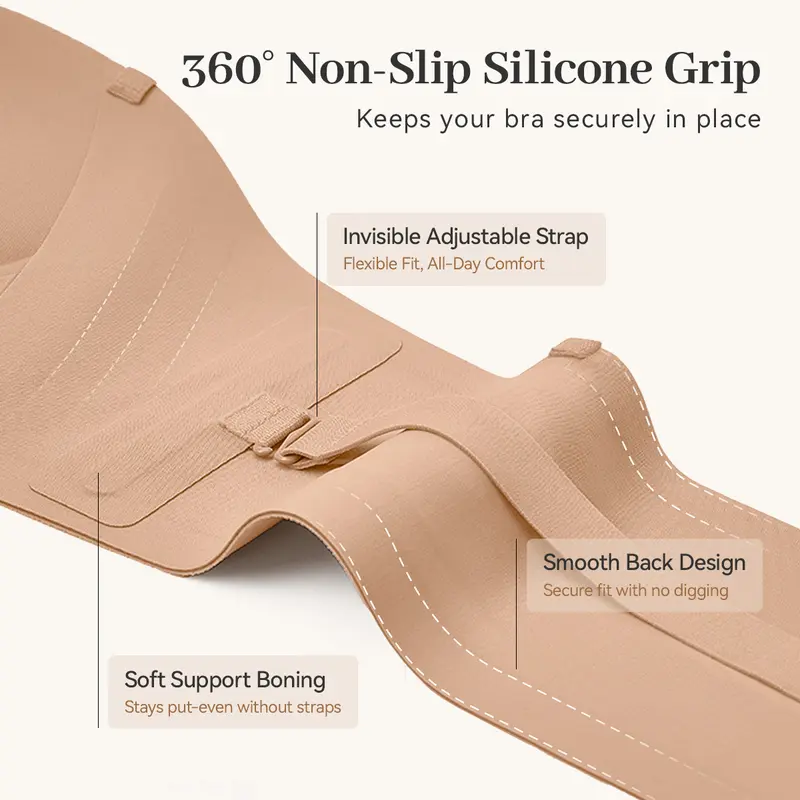 ✨Womens Strapless Front Closure Bra Push Up Lift Bra Padded Add Cup Non Slip Anti-Slip Grip & Removable Straps Fit Outfits Wireless Supportive Seamless