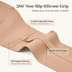 ✨Womens Strapless Front Closure Bra Push Up Lift Bra Padded Add Cup Non Slip Anti-Slip Grip & Removable Straps Fit Outfits Wireless Supportive Seamless