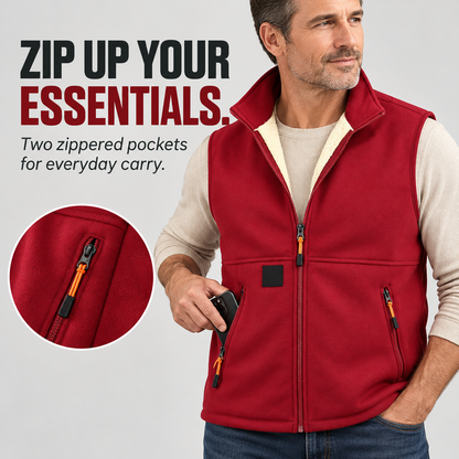❄️ Men’s Fleece-Lined Full-Zip Vest with Stand Collar & Zippered Pockets