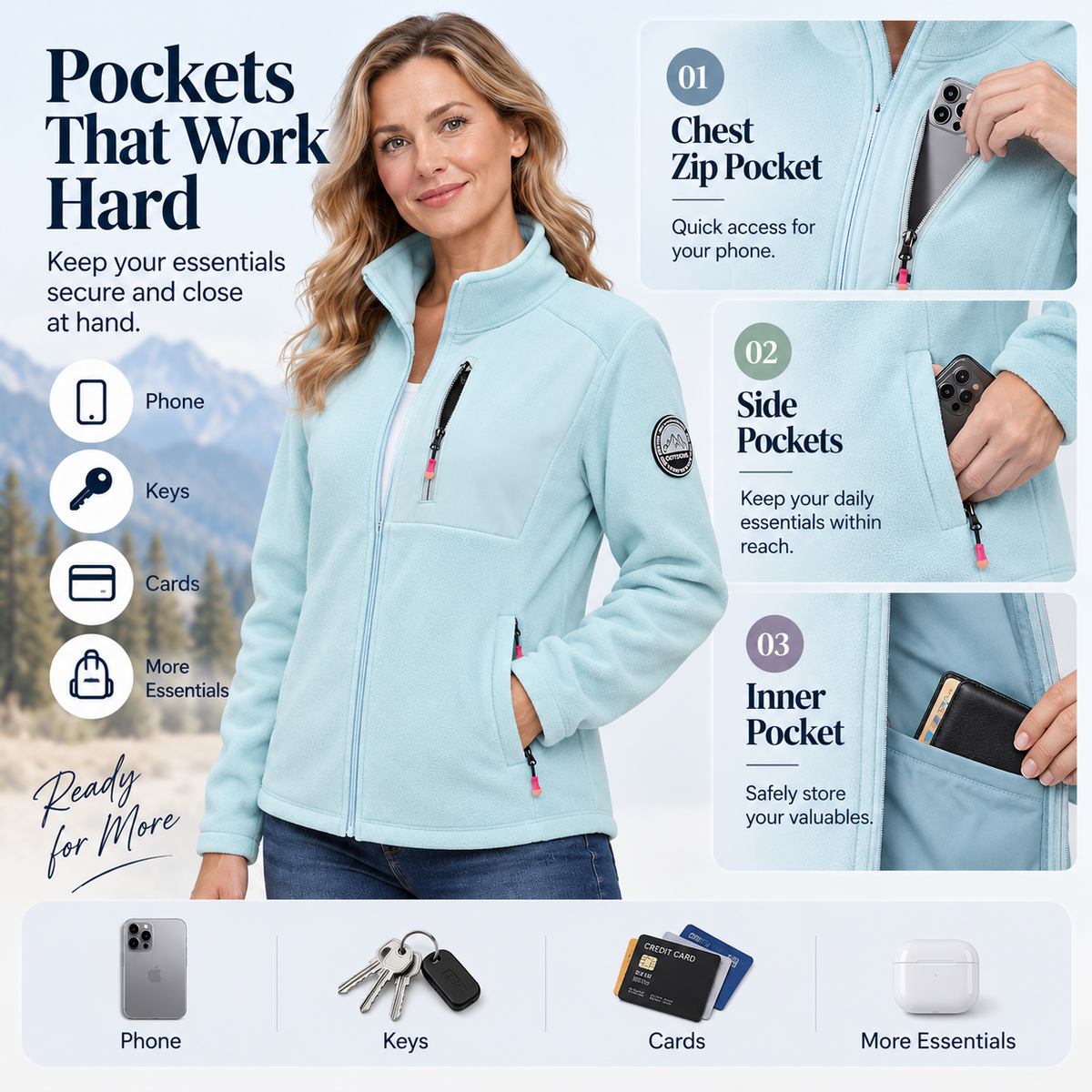 Women's Full-Zip Fleece Jacket with Warm Thermal Lining
