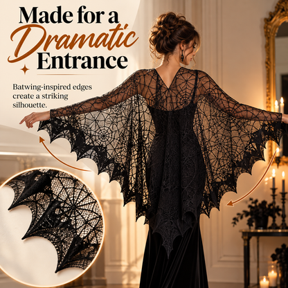 🕸️ Spooky Elegance Spiderweb Poncho | Loose Everyday Gothic Layering Cape