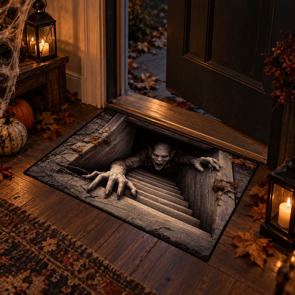 💀 3D Halloween Rug, Spooky Optical Illusion Skeleton Rug🎃