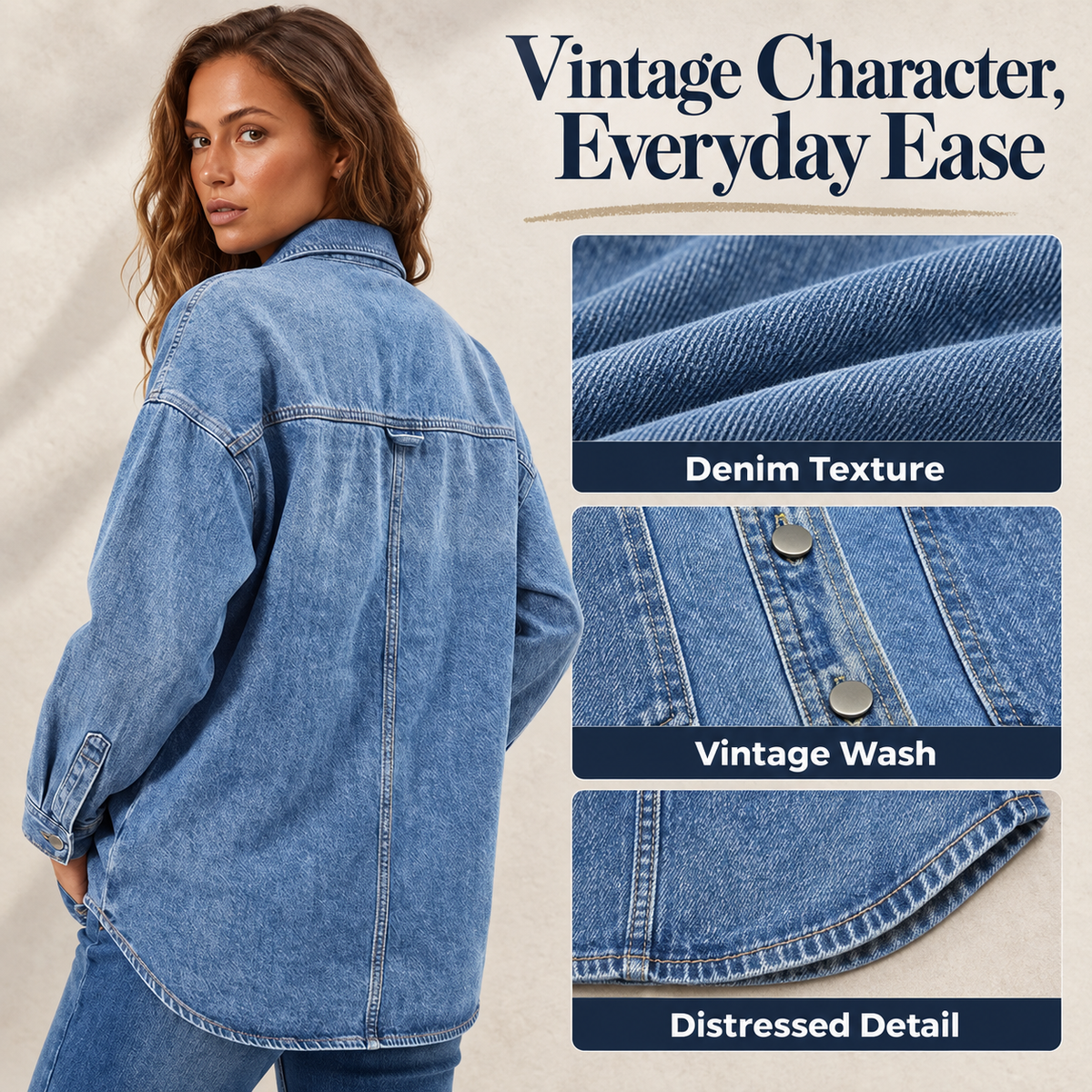 Women's Versatile Vintage Wash Casual Denim Over-Shirt