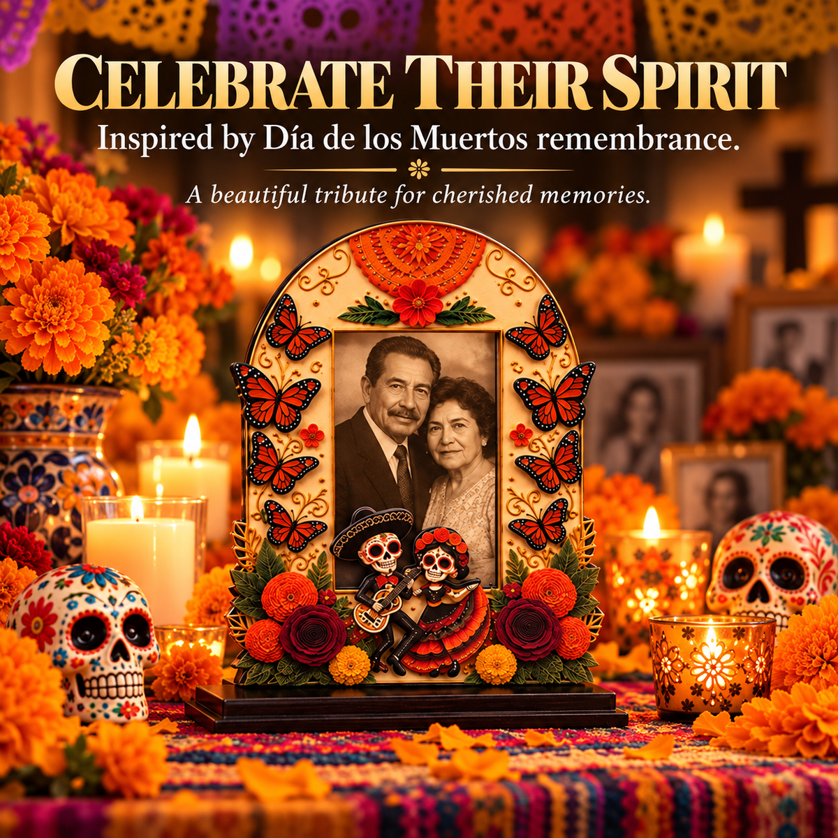 Wooden Day of the Dead Memorial Picture Frame