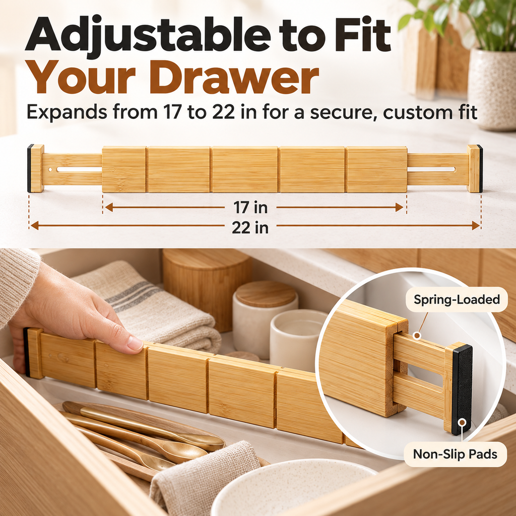 Adjustable Bamboo Drawer Dividers for Kitchen and Home