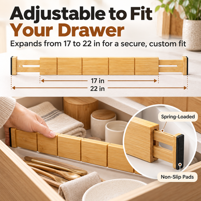 Adjustable Bamboo Drawer Dividers for Kitchen and Home