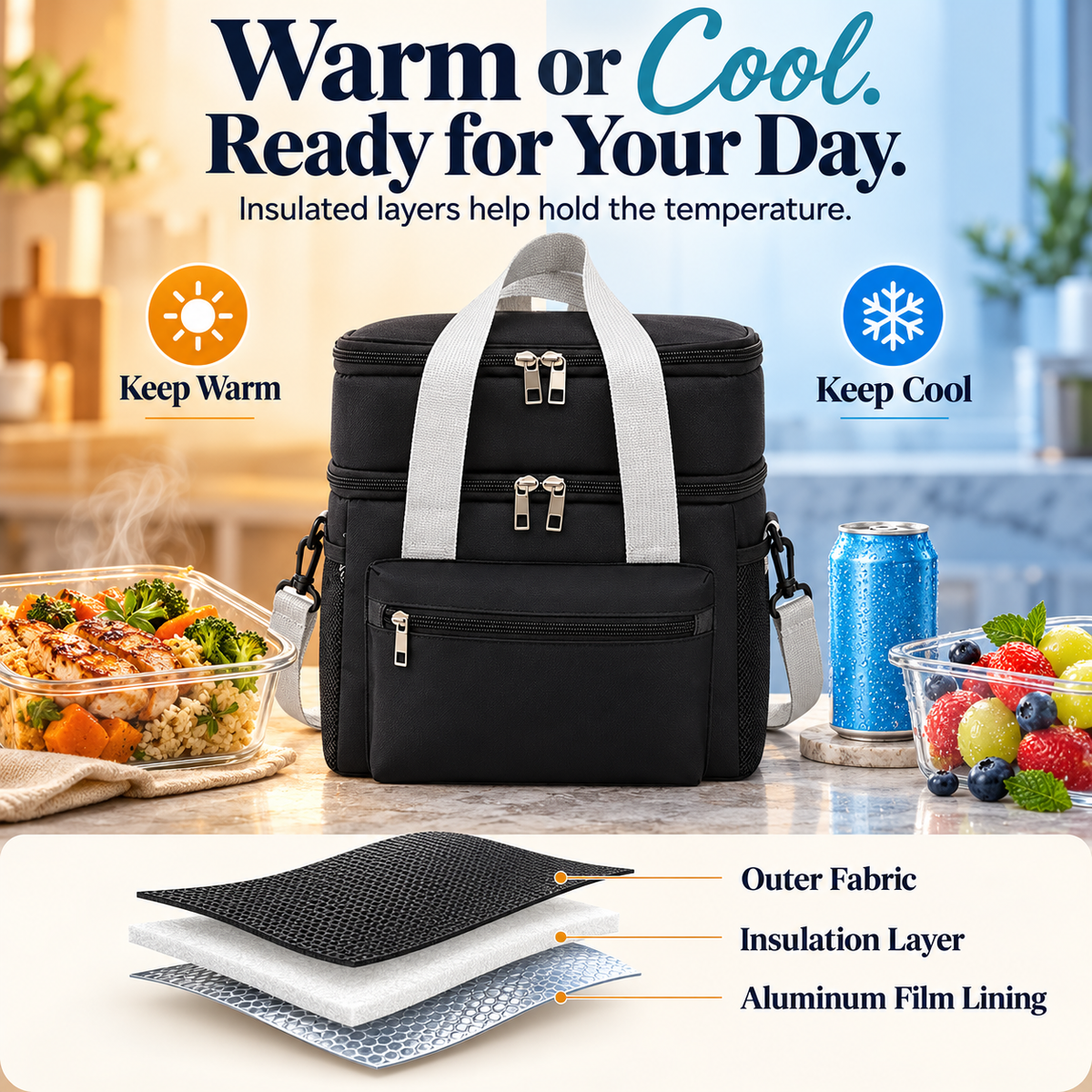 🍱 Dual-Layer Insulated Lunch Bag | Leakproof Cooler Tote with Strap ❄️
