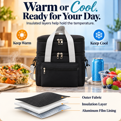 🍱 Dual-Layer Insulated Lunch Bag | Leakproof Cooler Tote with Strap ❄️