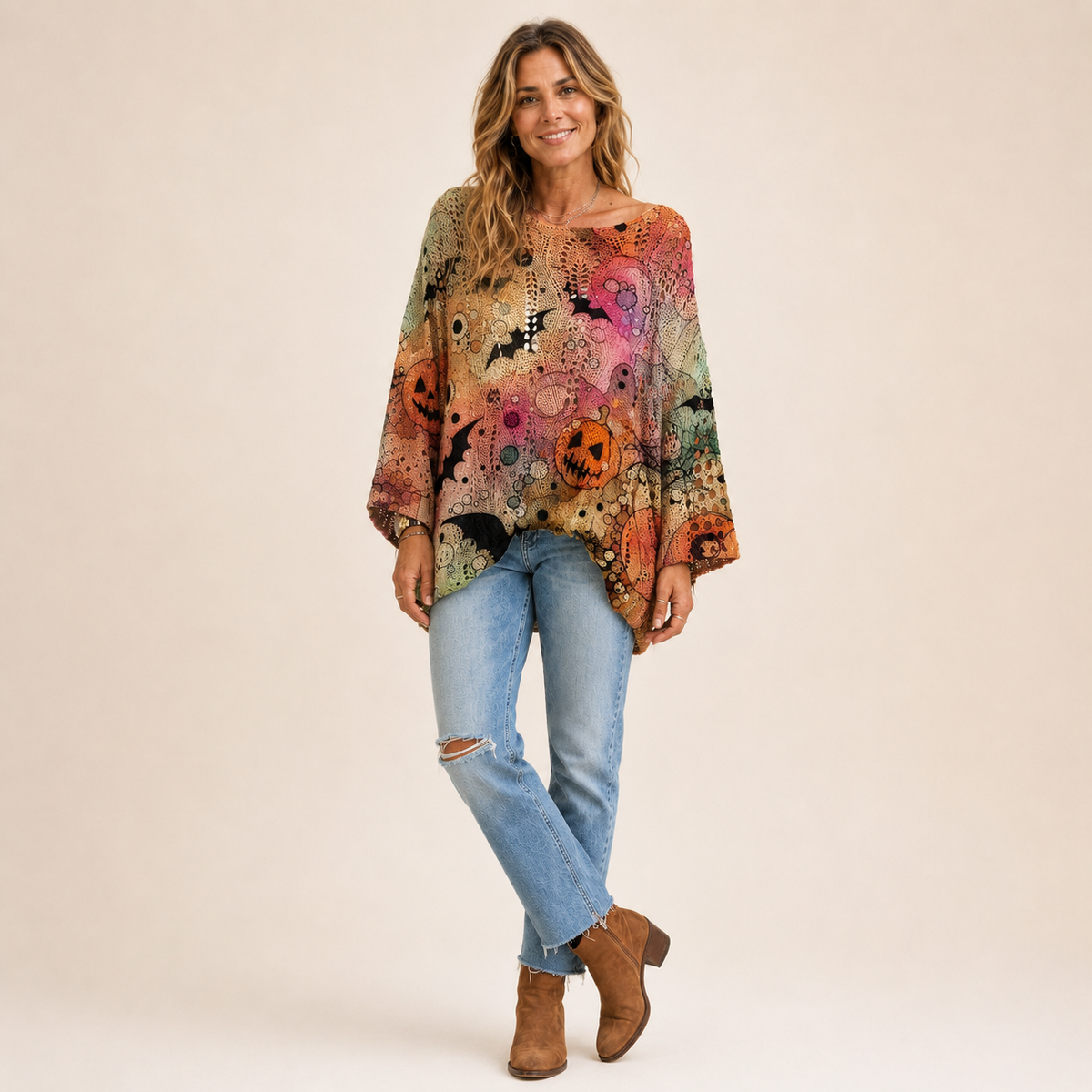 Women's Oversized Halloween Batwing Knit Top