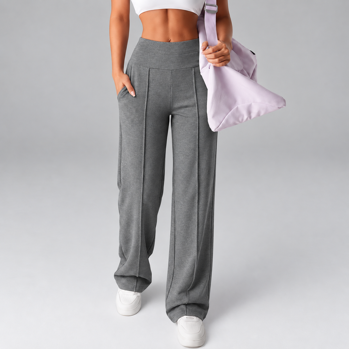 Women’s High-Rise Wide-Leg Comfort Pants with Pockets, Stretch Fit & Front Seams