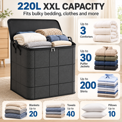220L Foldable Storage Bag – Extra Large Organizer for Clothes, Blankets & Bedding