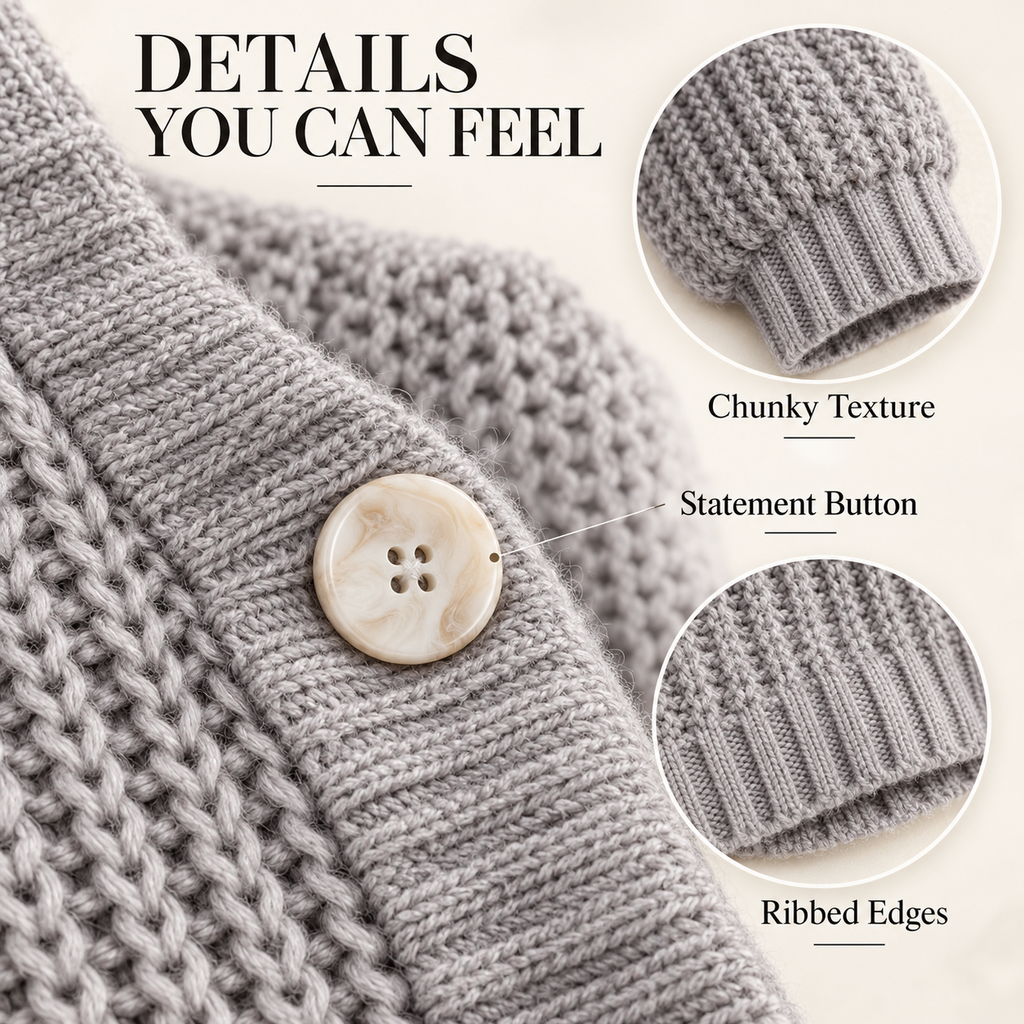 Women’s Chunky Knit V-Neck Button Cardigan