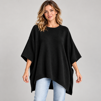 Everyday Relaxed Batwing Knit Sweater - Round Neck Oversized Pullover