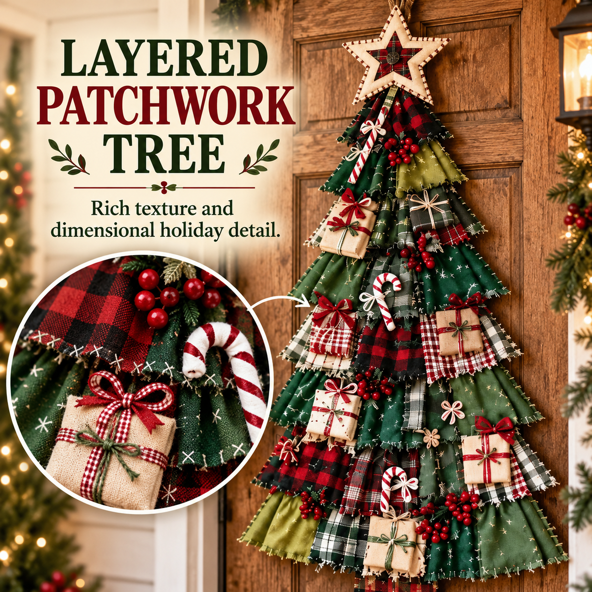 DIY Oversized Patchwork Christmas Tree Door Hanging Kit with Tools
