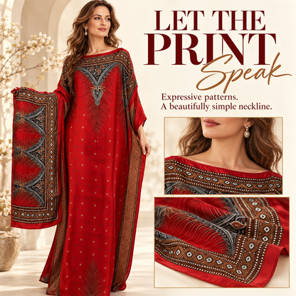 Printed Kaftan Maxi Dress & Matching Scarf Set