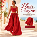 Women's Square Neck Two Piece Set – Flowy Wide Leg Pants Outfit