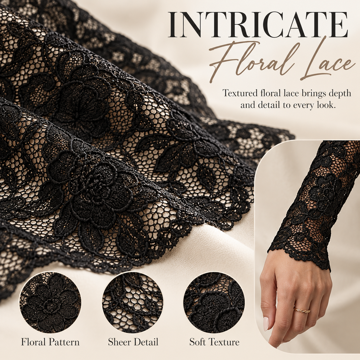 Women's Elegant V-Neck Floral Lace Long Sleeve Top