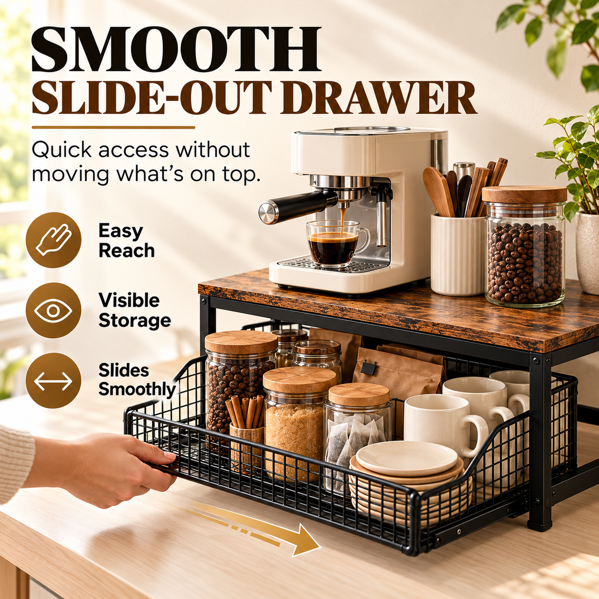 🏡 2-Tier Slide-Out Countertop Organizer – Instant Extra Storage for Kitchen, Office & Bathroom