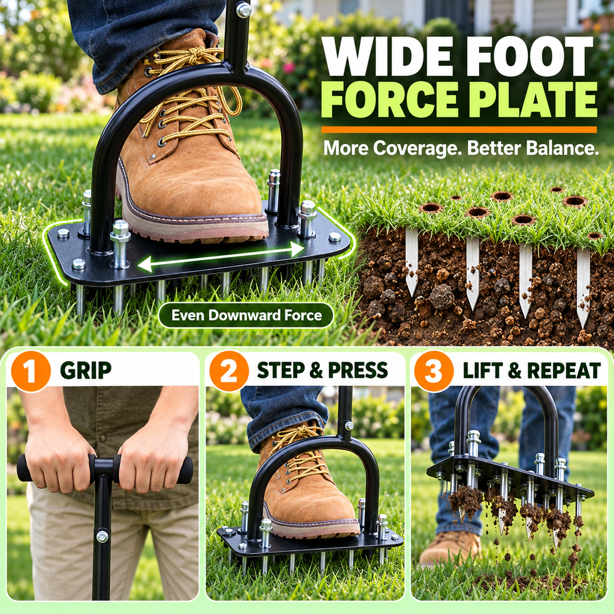 🌱 15-Spike Lawn Aerator – Adjustable Manual Soil Loosening Tool for Healthier, Greener Grass