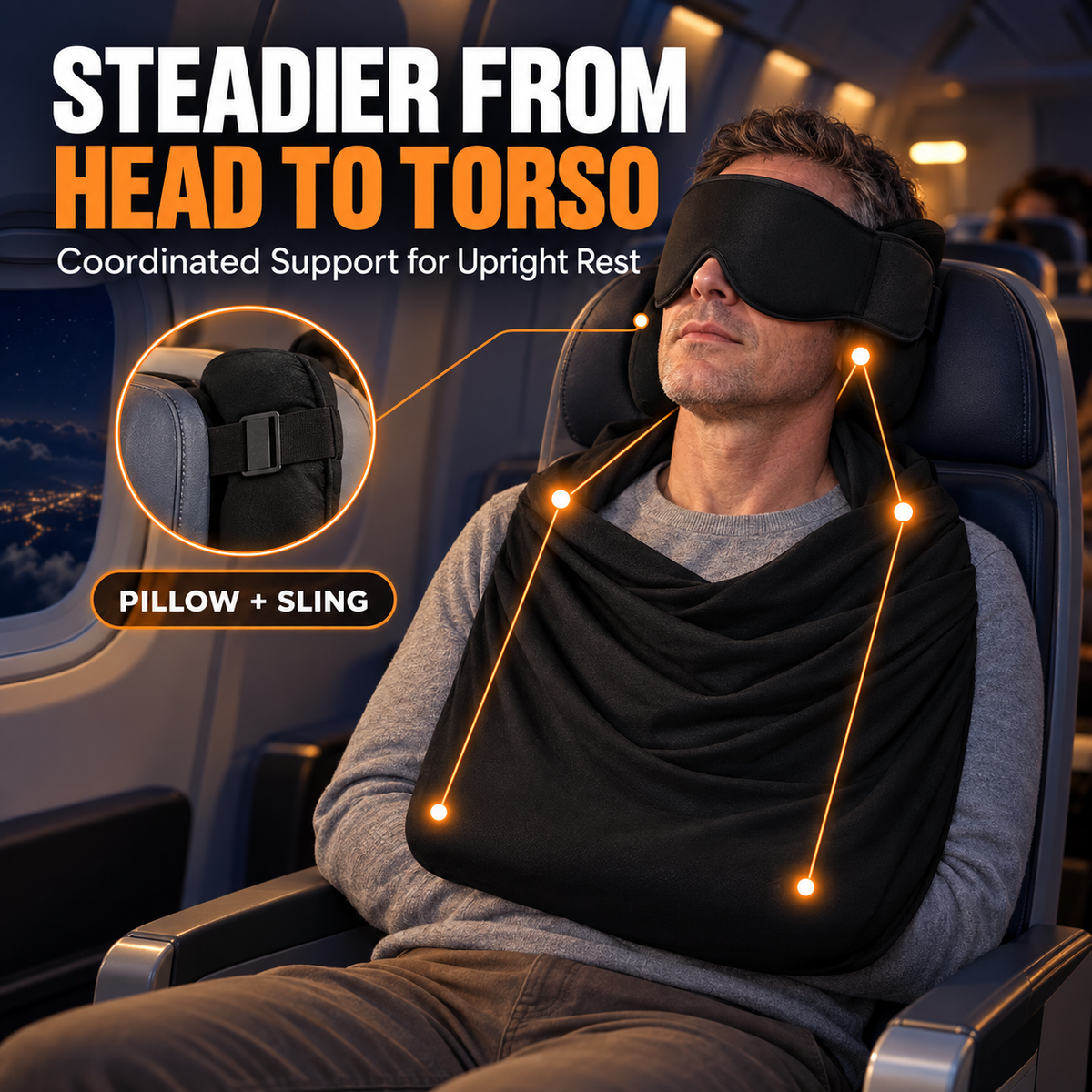 😴3-in-1 Airplane Sleep System with Memory Foam Pillow, Mask & Sling😴