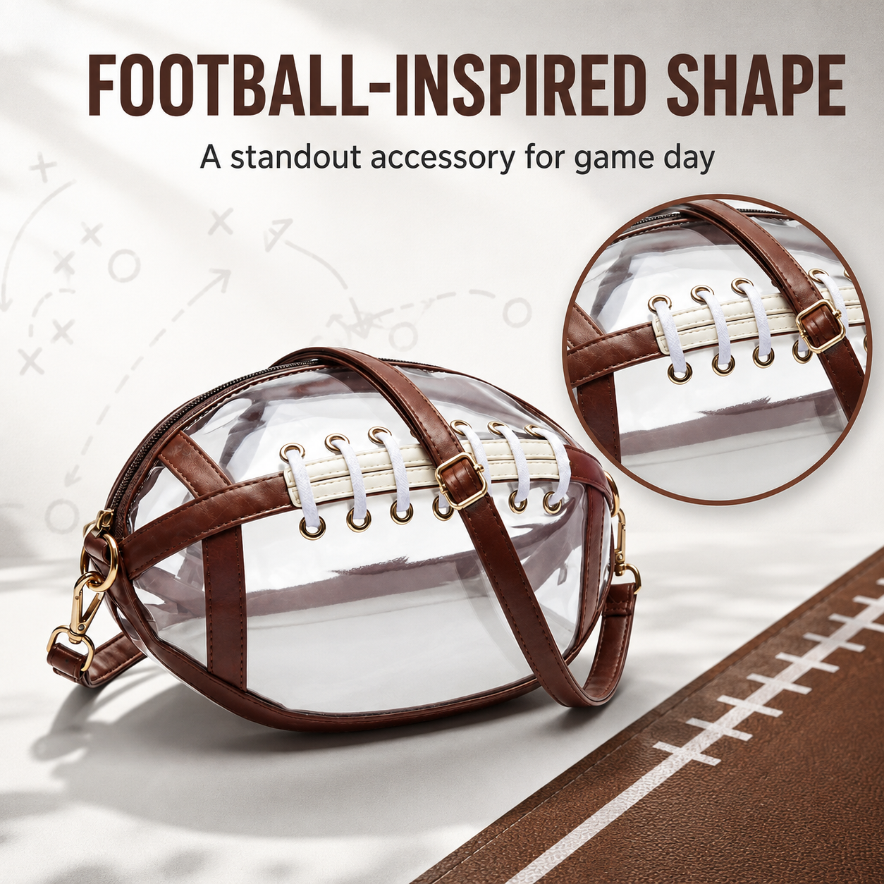 Football-Shaped Clear Crossbody Bag